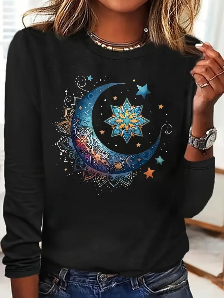 Fashion Casual Loose Leopard Pattern Heart Pattern Printed Round Neck Long Sleeve T-shirt