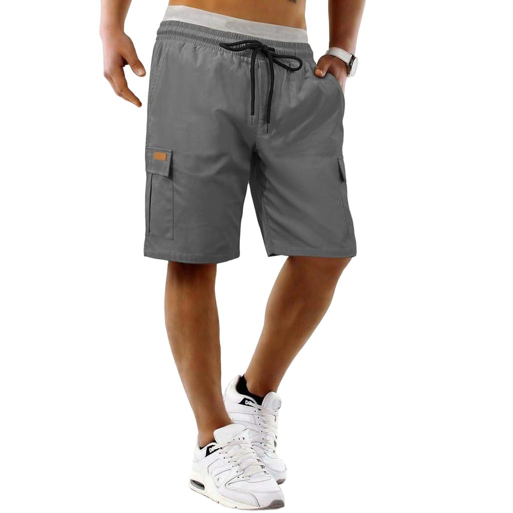 Mens Lightweight Cargo Shorts With Elastic Waistband Drawstring And Multiple Pockets For Daily Wear And Outdoor Activities