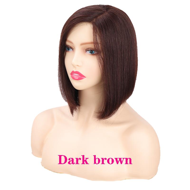 

Женские парики из натуральных волос Все короткие прямые темно-коричневые парики ручной работы 25cm темно-коричневого