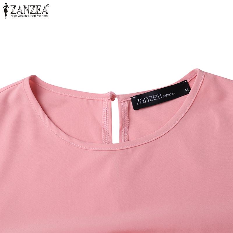 ZANZEA Women Casual Round Neck Solid Color Loose Long Sleeve Dress