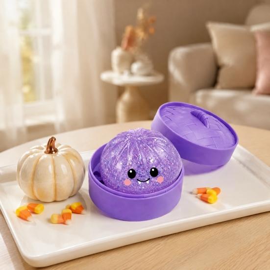 Steamed Bun Stress Relief Toy 1/4/5Pcs Halloween Dumpling Squeeze with Steamer Box Cartoon Glitter Portable Relievers Toy Ball Fidget for