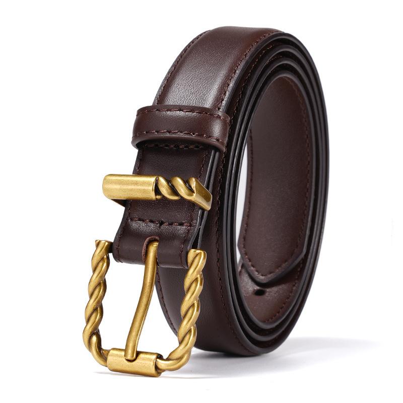 Twist Buckle Leather Women'S Belt Retro Design First Layer Cowhide Needle Buckle With Jeans Pants Belt Women