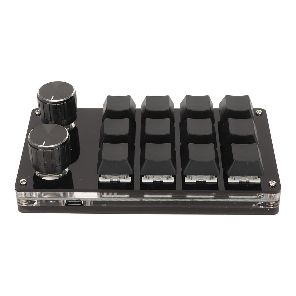 Mini 12 Key Keypad with 2 Knob Blue Switch DIY Programmable Wired Connection Plug and Play One Handed Mechanical