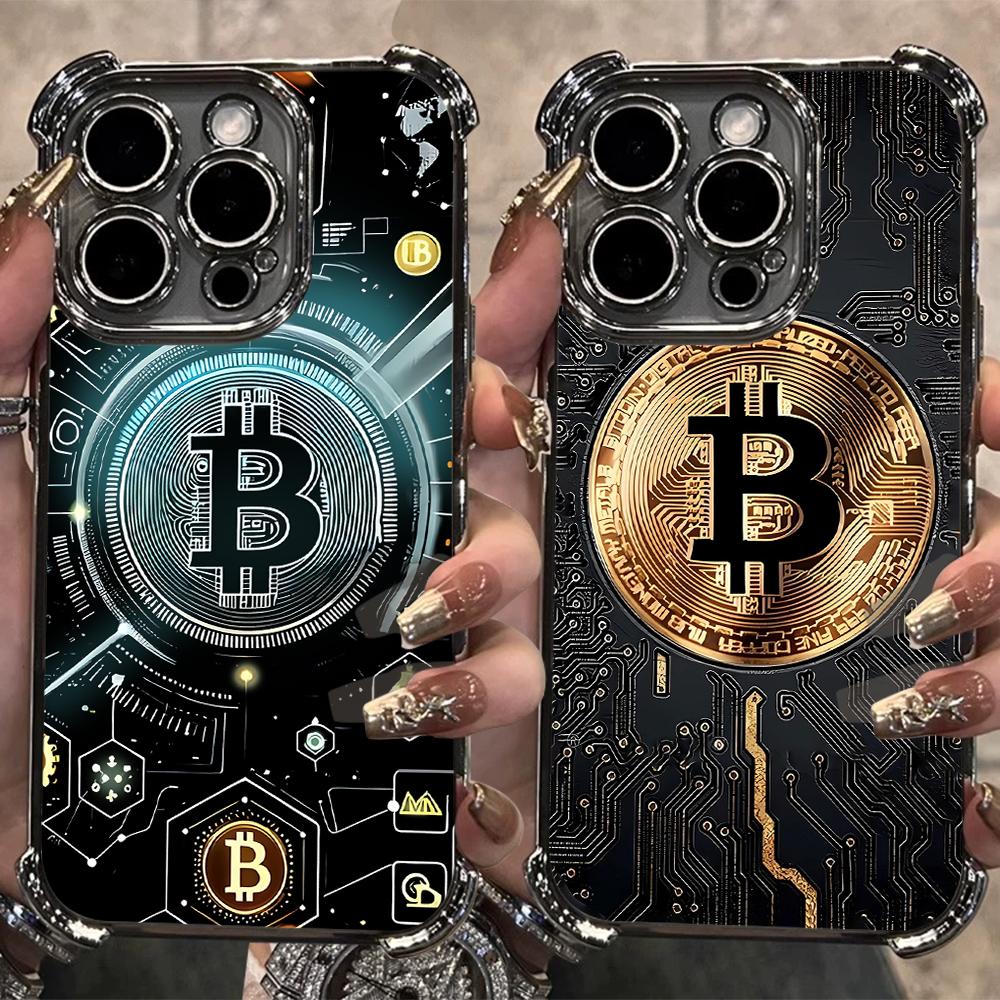 B-Bitcoin Plating Phone Case For iPhone 17 16e 16 15 14 13 12 11 Pro Max X XR XSMax 7 8 Mini Air Plus Anti-Fall Airabag