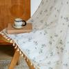 Floral Farmhouse Curtains Semi-Blackout Living Room Drapes Cotton Bohemian Window Curtain with Tassel, Rod Pocket, 1 Panel