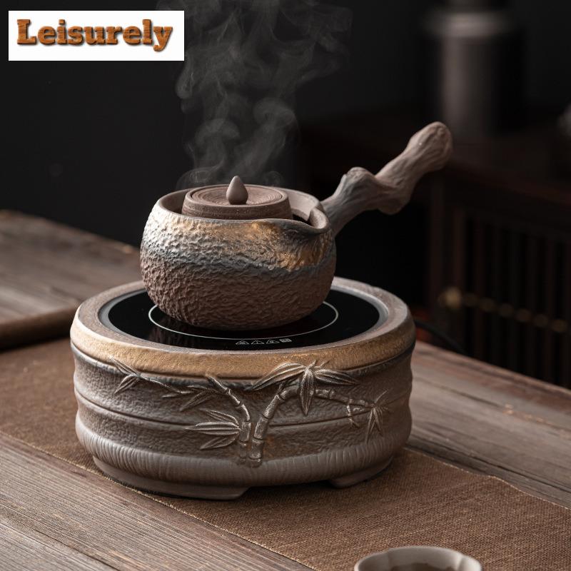 Japanese Style Gilded Iron Glazed Rattan Hoop Handle Teapot Household Boiling Water Kettle Tea Brewing Pot For Electric Stove