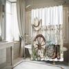 1pc Rustic Western Shower Curtain, Wooden Wagon Wheel & Cowboy Design, Wildflowers Daisies, Durable Bathroom Decor
