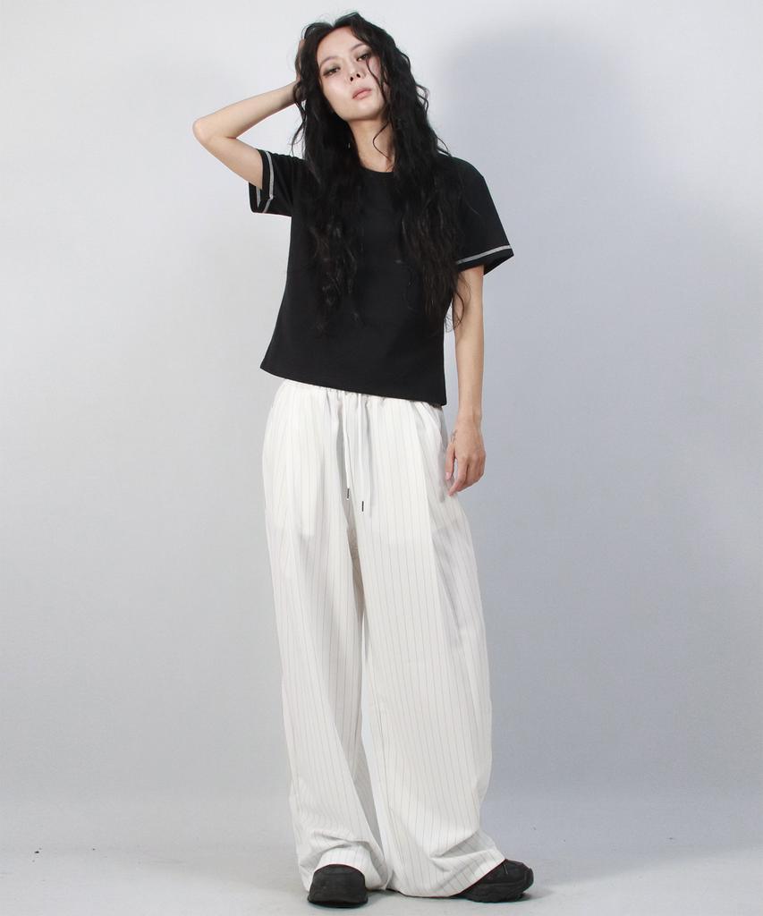 Deumakeu Solid Stripe Wide Pants White