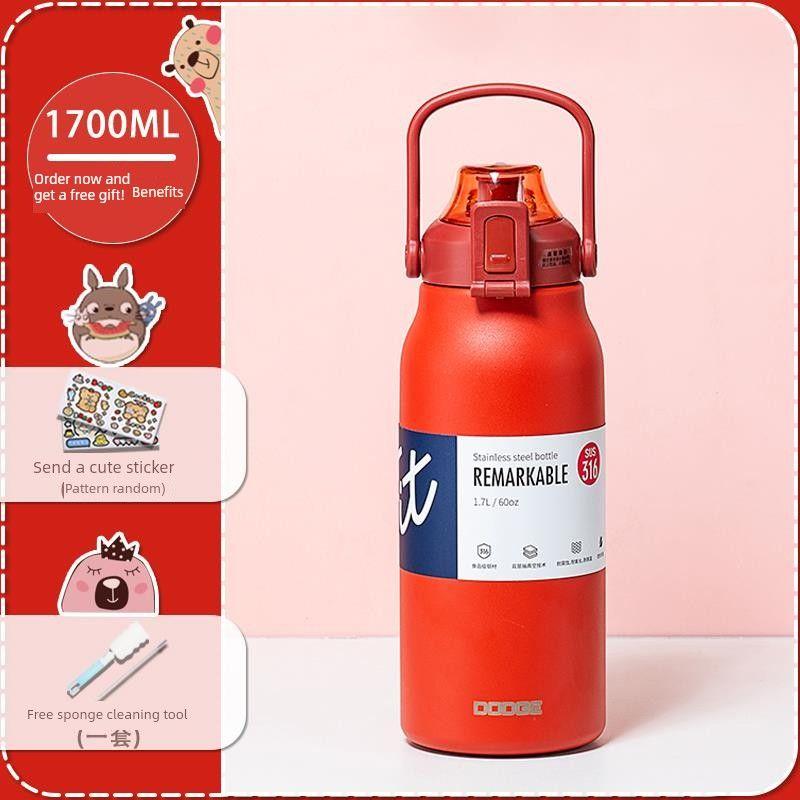 German-Style Large-Capacity Thermos Cup for Women, High Aesthetic Value, 316 Stainless Steel Straw Water Bottle, Large Capacity for Men and Women