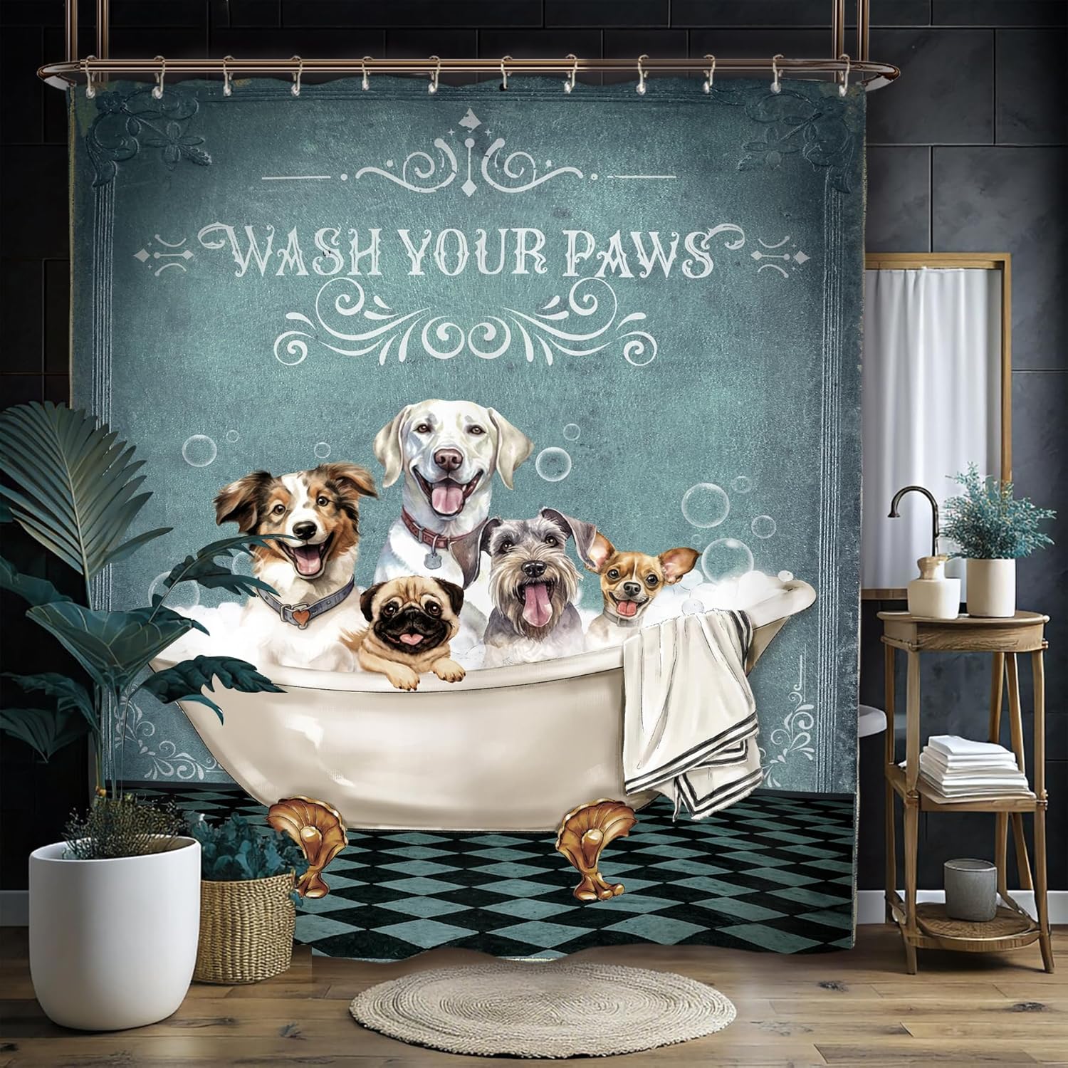 

Miyotaa Funny Dog Shower Curtain Set 60Wx71H Inches Bathroom Bulldog Labrador Vintage Retro Hilarious Animal Waterproof Bathroom 120x180cm