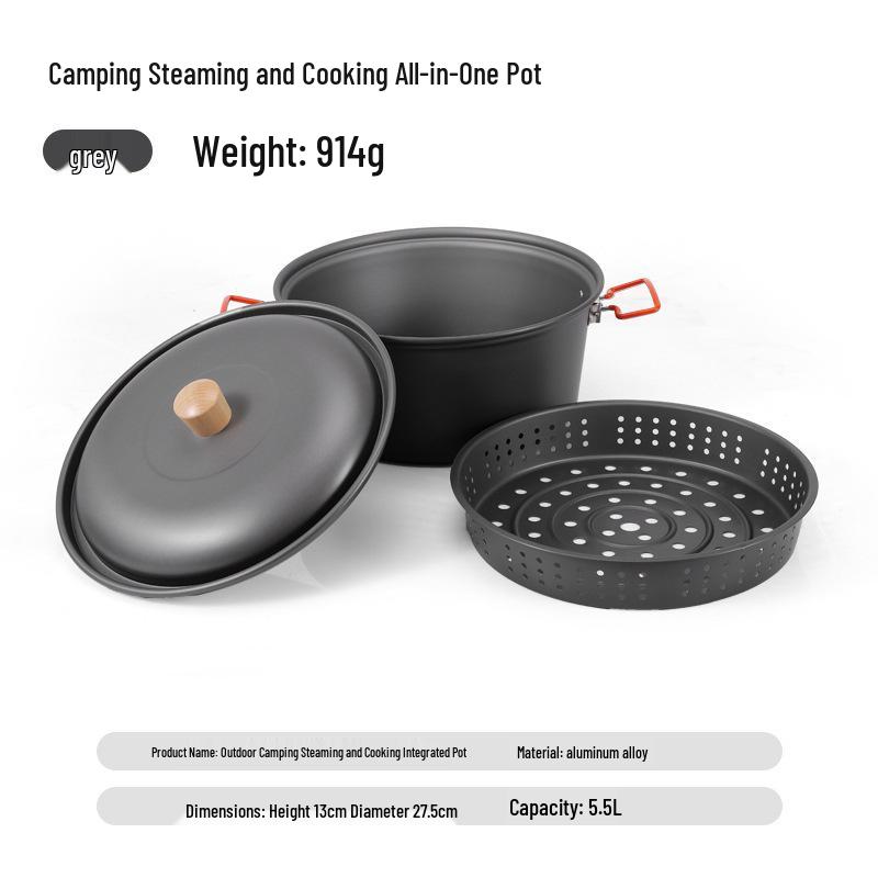 7.5L Aluminum Alloy Outdoor Steaming & Cooking Pot - Portable Dual-Use Camping Cookware