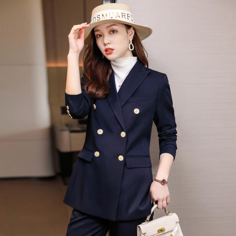Tluoman Women's Double-Breasted Business Suit Set