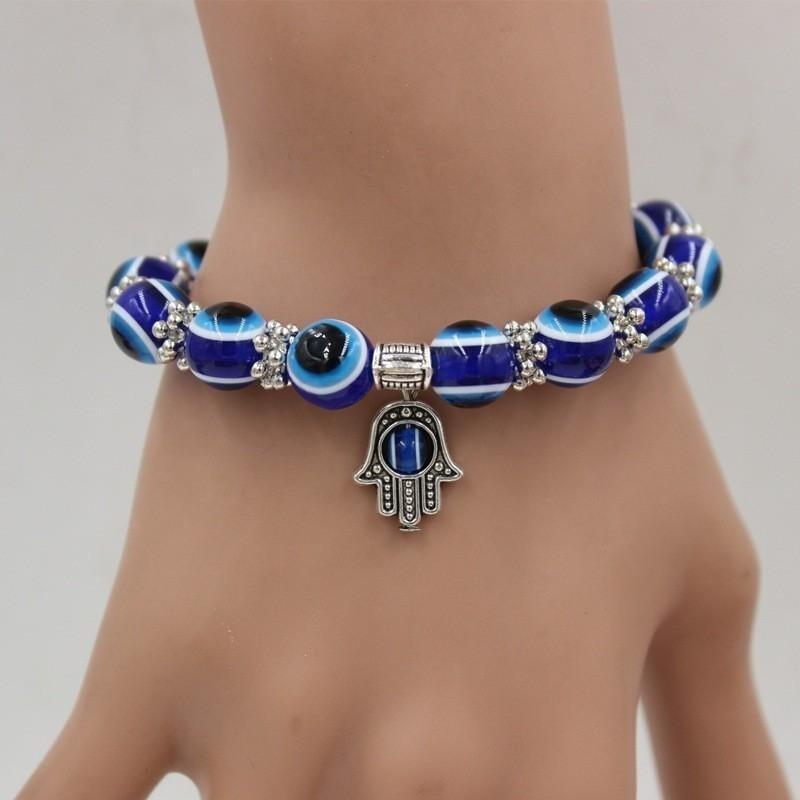 Blue Charm Bracelet Elastic Couple Lucky Vintage Blue Eye Bracelet Evil Eye Bracelet Gift