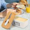 Large Ceramic Butter Dish with Wooden Lid Stainless Steel Knife Bamboo Cover Silicone Seal Kitchen Storage