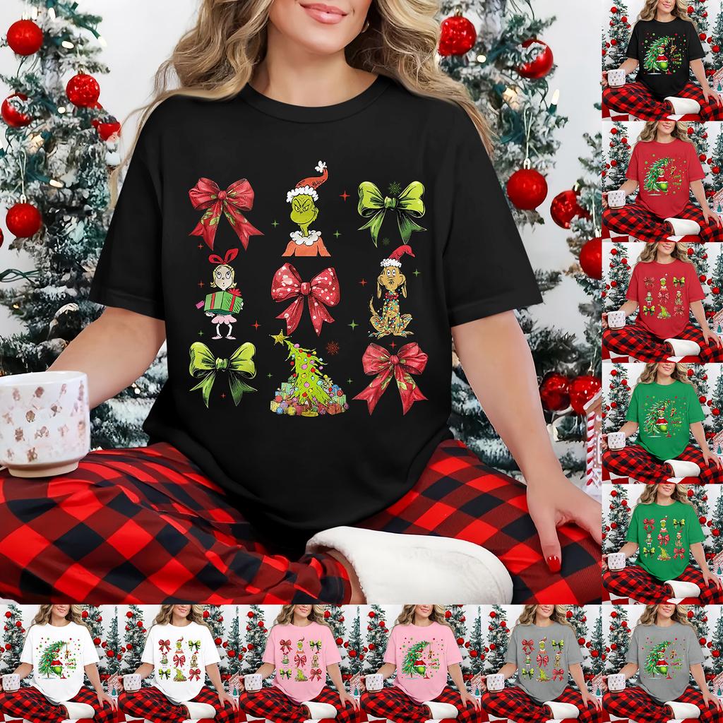 Women's Casual Printed T-Shirt Round Neck Pullover Short Sleeve Top