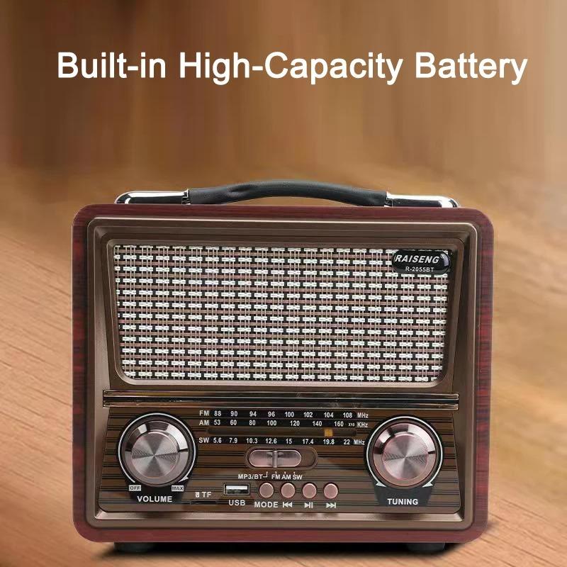 Wood Stero Wireless Bluetooth Speaker HIFI Sterero Mp3 Player Radio Receiver Rechargeable FM/AM/SW SUPPORT USB/SD/TF