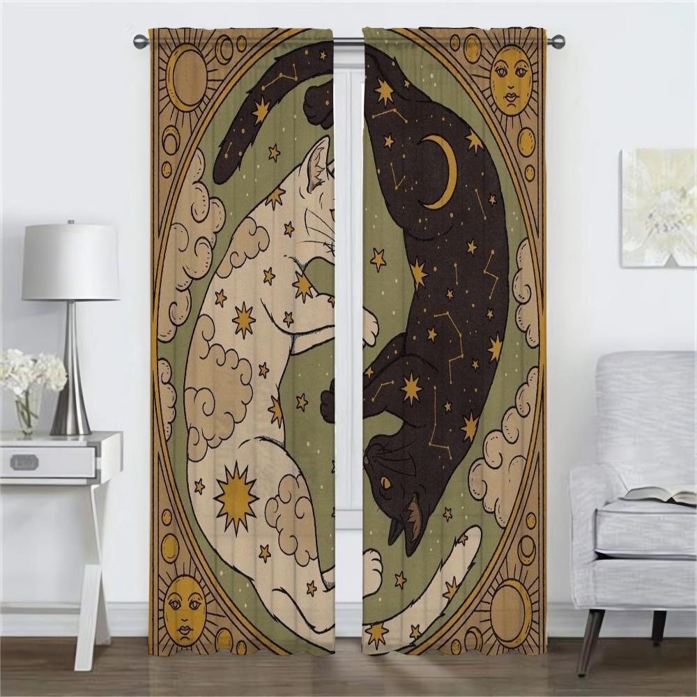 Set Of 2 Elegant Room Curtains Camera Cat Tulle Bedroom Curtain Anti Mosquito Shades Partition Living Darkening For Made Polyester