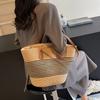 Large Capacity Straw Woven Tote Bag for Women Stylish Solid Color Shoulder Bag for Work Shopping Beach Use