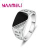 Classic Male Mens Wide Band Ring Unique 925 Silver Plated White Black Rhinestone Square Statement Hip Hop Jewelry