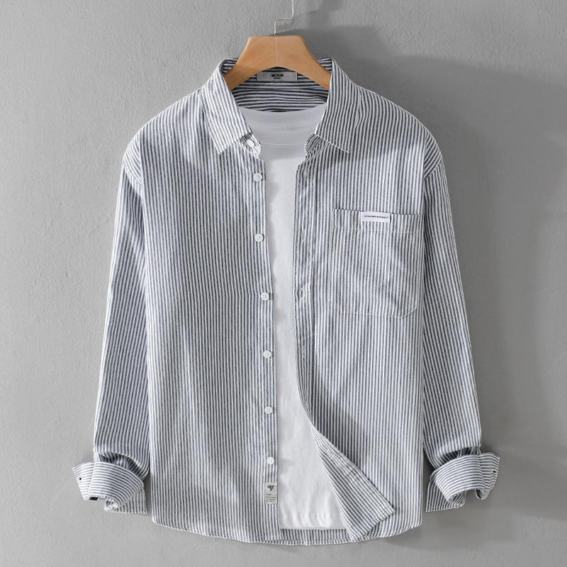 Men's New Striped Long-sleeved Shirt Trend Casual Loose Popular Youth Simple Men's Shirt