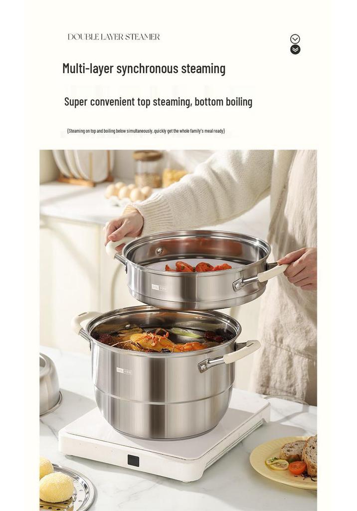 316L Stainless Steel Multi-Layer Steamer Pot for Steaming, Cooking, and Stewing – Induction and Gas Compatible.