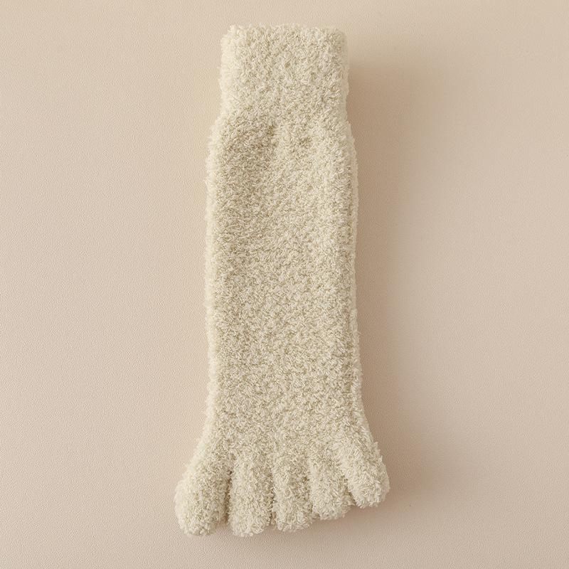 Women Thick Five Finger Socks Winter Warm Coral Fleece Fluffy Toe Socks Striped Soft Cozy Hosiery Laides Female Floor Slippers