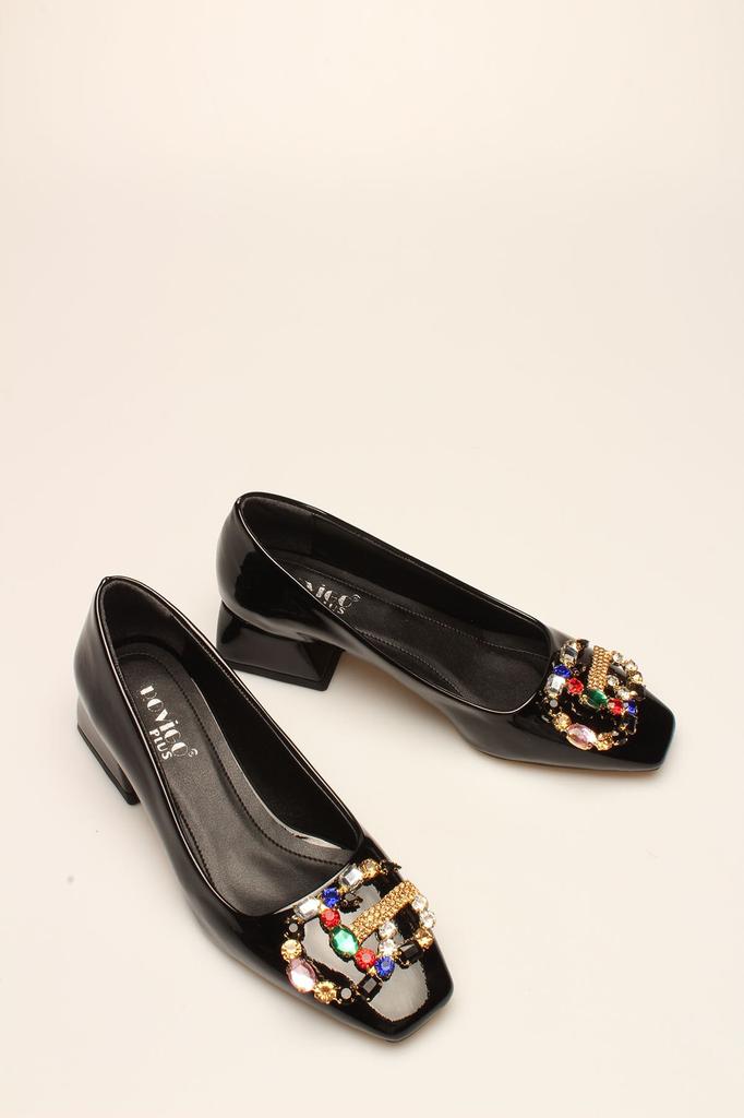 Black Patent Leather Stone Women's Heels
