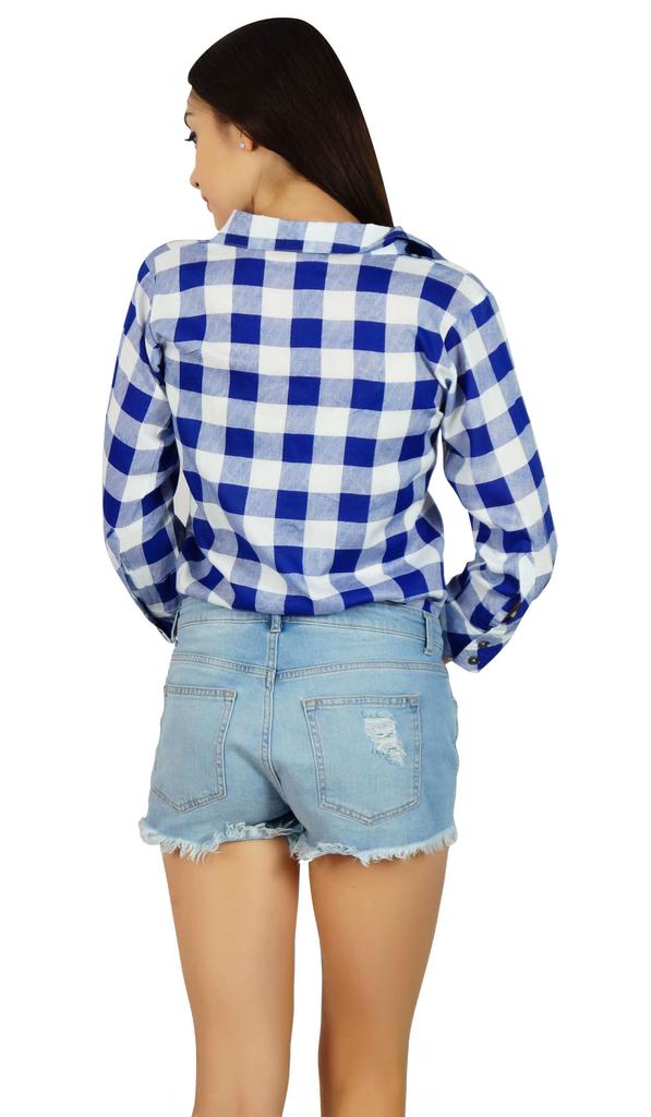 Bimba Woman Check Print Casual Shirt Collar Neck Long Sleeve Casual Chic Button Down