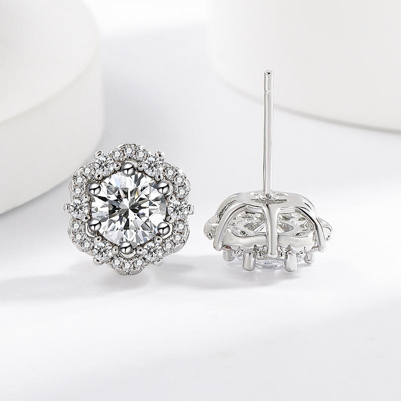 925 Sterling Silver Fashion Light Luxury Zircon Plum Blossom Shape Ring Stud Earrings Pendant Three-piece Birthday Gift