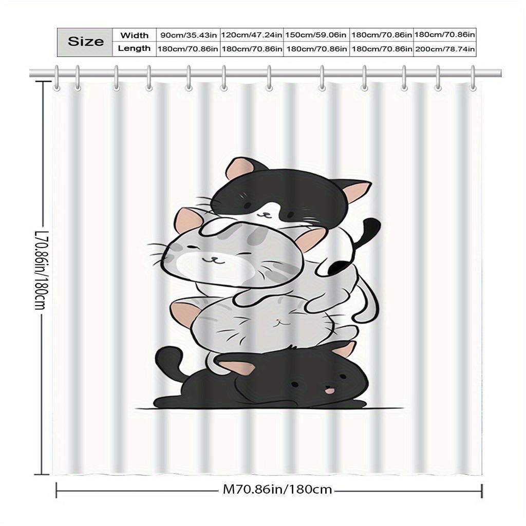 Elegant Four-Stacked Kittens Shower Curtain - Artistic Design, Includes Hooks, Machine Washable, Modern Bathroom Decor