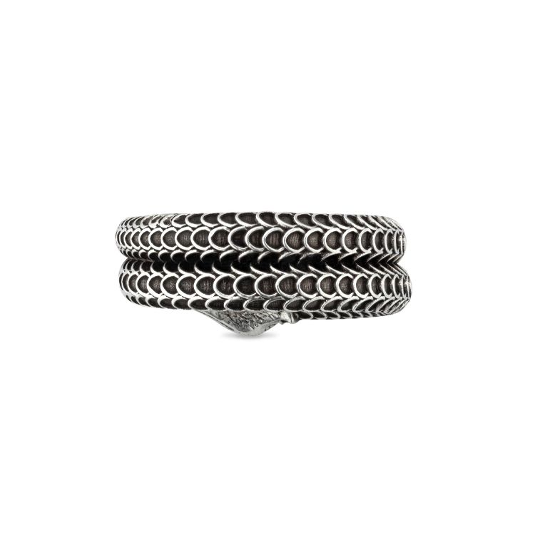 Gucci Garden Series Vintage Patina Textured Snake Pattern Ring Men Ring Silver 577294-J8400-0811