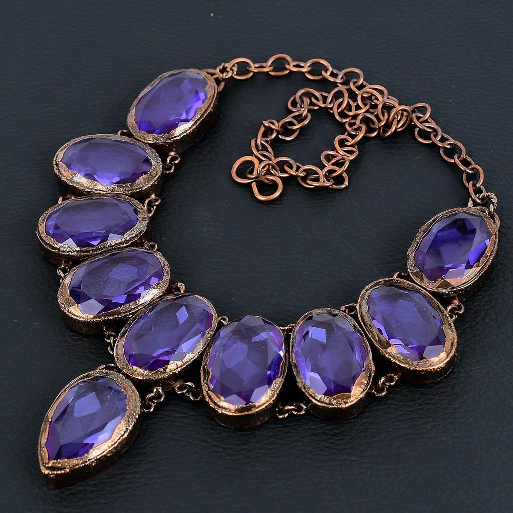 Amethyst Necklace, Copper Electroformed Necklace Handmade Gemstone Jewelry, Gifts For Wife Brand New Necklace