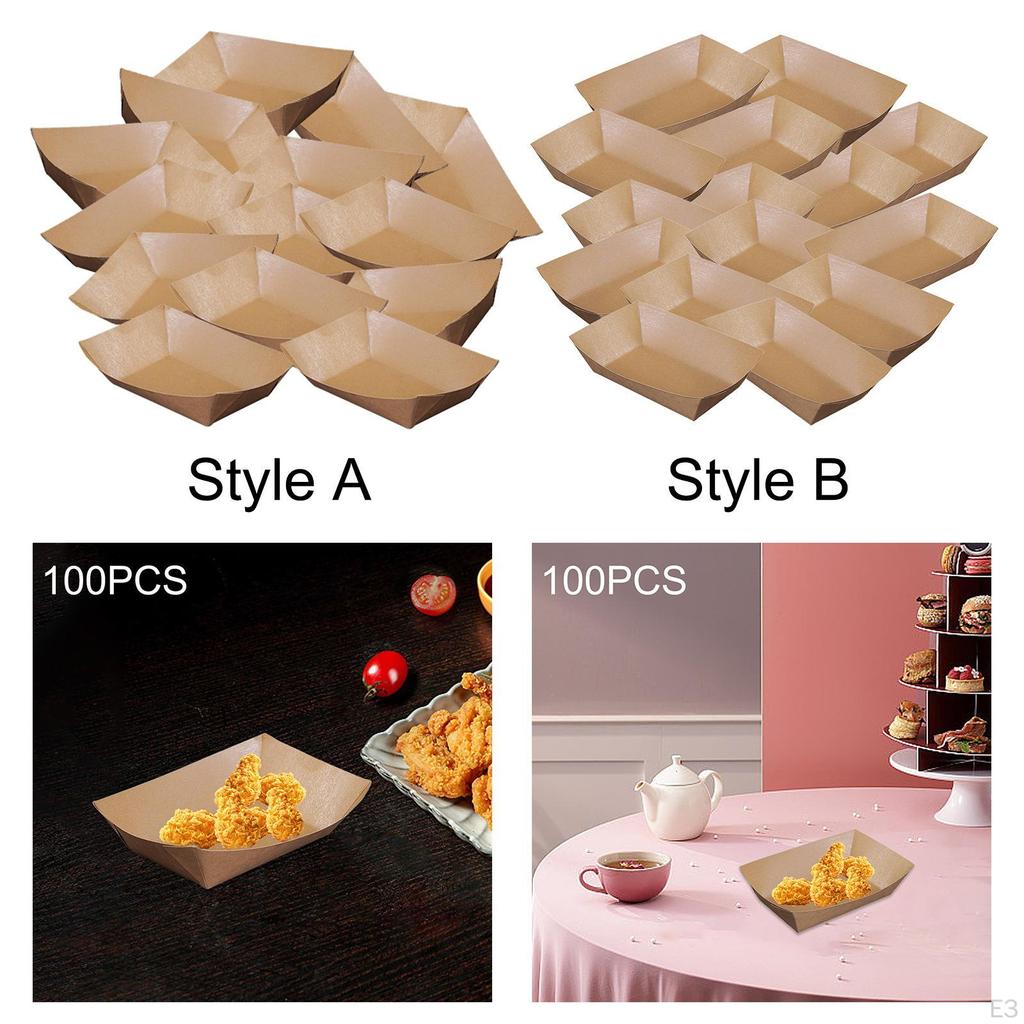 100 Pieces Kraft Paper Food Trays Boats Disposable Serving Tray Container for Tacos Snack