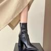 2025 autumn and winter new European and American fashion pointed short tube thick heel Martin boots women's thin boots patent leather high heel sho