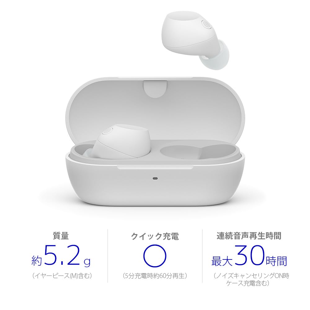 Sony White Wireless Earbuds with Noise Bluetooth Long Ambient Sound IPX4 Water and Connection WF-C710N High-Performance Cancelling, Range, Capture,