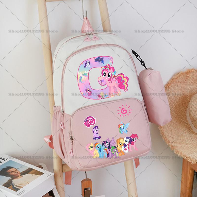 2pcs My Little Pony Backpack Pencil Case Girl Student Teenager Pink Book Bag Men Rucksack Travel Mochila Escolar Gift STEM DIY Model Kit 3D