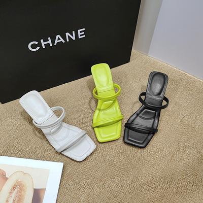 Fashion Shoes Woman 2025 Slippers Casual Thin Heels Heeled Mules Rubber Flip Flops Cross-Tied Square Toe Luxury High Hawaiian Soft Pumps