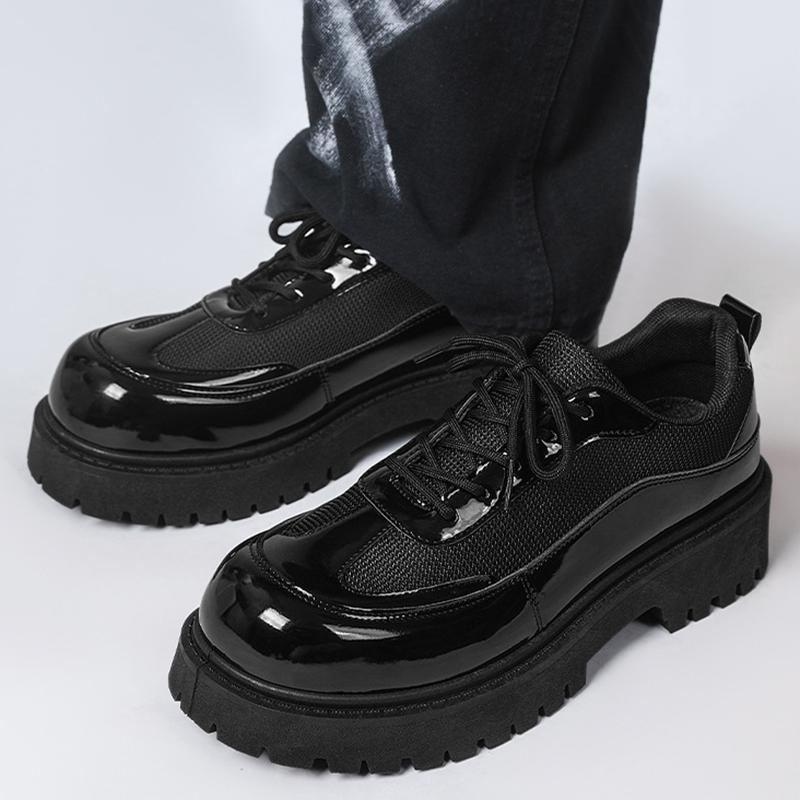 PU Leather Shoes Men's Business Formal Casual Shoes Students Thick Bottom Lace Up Round Head Non-slip Comfortable Outdoor Shoes