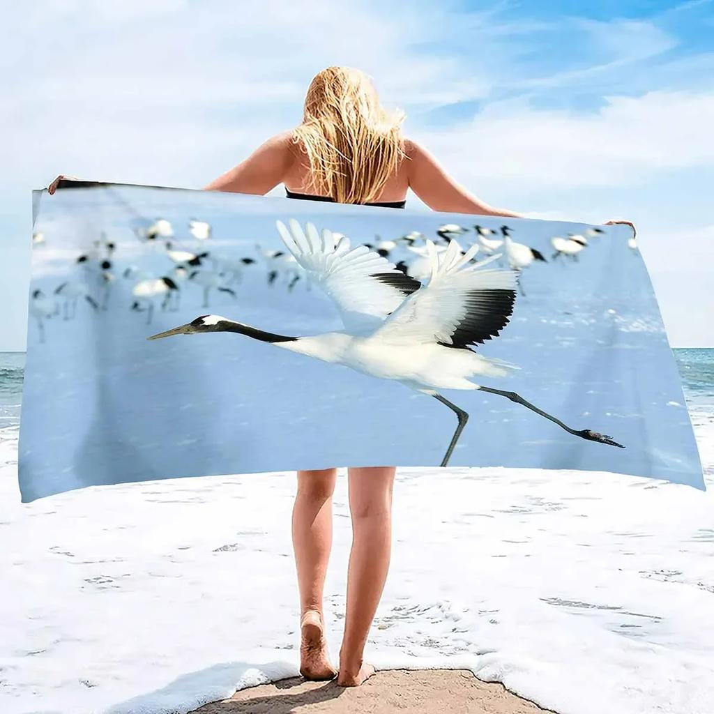 Red Crowned Crane Beach Towels Quick Dry Microfiber Soft and Absorbent Bath Towel Outdoor Travel Oversized Beach Towel for Adult