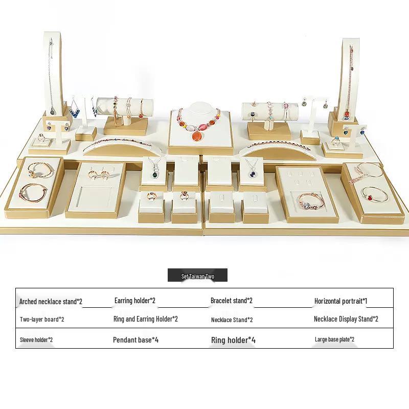 Beige PU Leather Jadeite Jewelry Display Stand for Rings and Pendants
