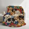 Hund & Blommigt Tryck Flanelltryckt Filt Lämplig för Alla Årstider Lämplig för Vardagsrum Kontor Soffa och Resor
