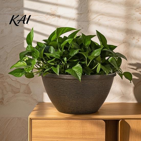 Outdoor Garden Planter Resin Flower Planters, Vintage Plant Pot with Drainage Hole & Saucer, Lightweight Saucer Tray for Indoor Outdoor, Retro