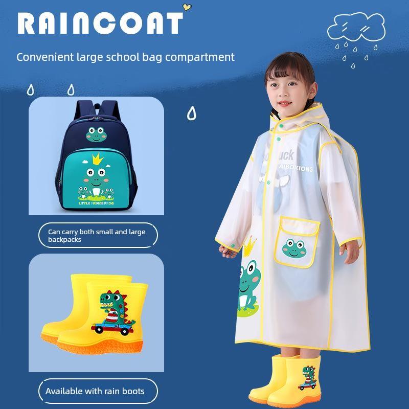 Children's Raincoat with Large Brim for Boys and Girls, with Backpack Space, Kids' Raincoat for Outdoor Hiking, Student School Poncho
