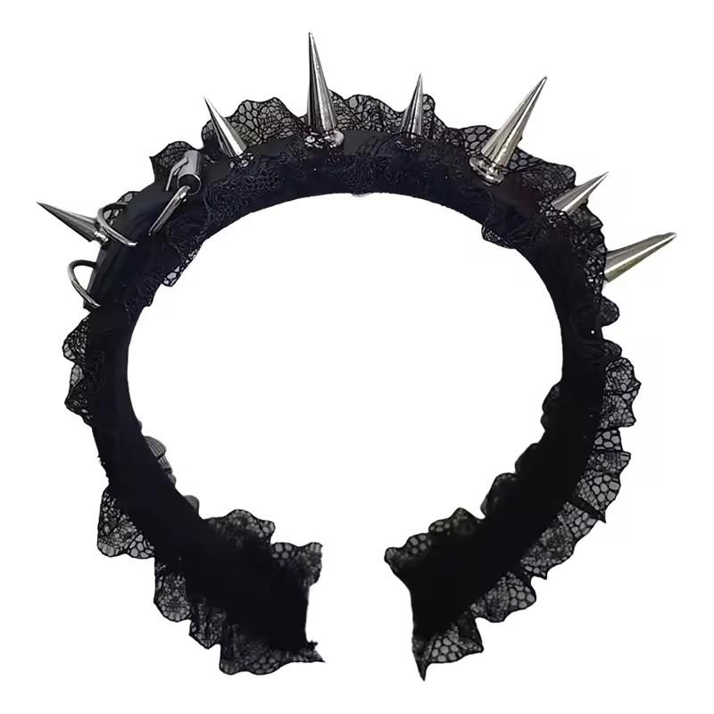 Fashion Gothic Punk Goth Headwear Women Headband Girls Rivets Hair Bands Cosplay Headdress Silver Lace Headband Hair Accessories