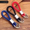 Creative Hand-woven Double Ring PU Leather Rope Keychain Metal Car Key Ring Accessories Pendant
