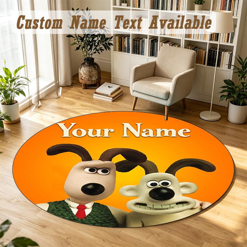 Wallace & Gromit Personalisierter runder Teppich mit Unterstützung für benutzerdefinierten Namen, weiche Heimdekorationsmatte