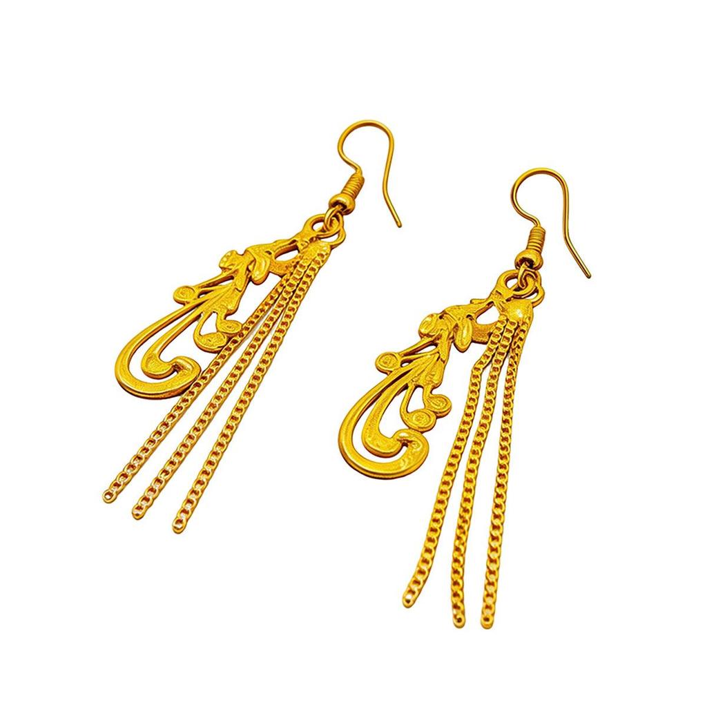 Golden Peacock Tassel Earrings, Ethnic Style Earrings, Phoenix Ear Hooks, Daily Tassel Personality Vintage Elegant Accessories