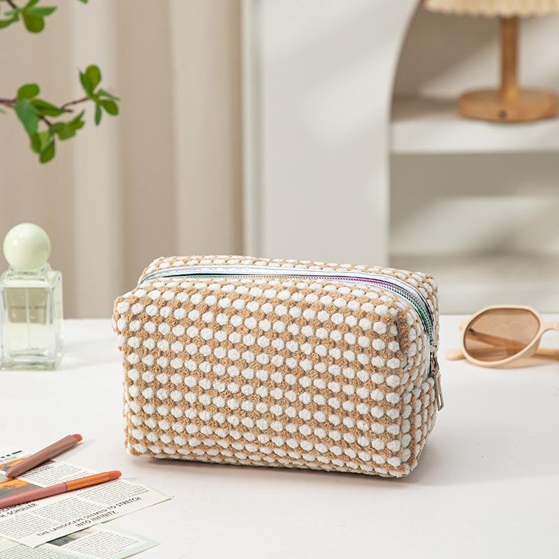 

Women Fashion Square Corduroy Makeup Bag Portable Lipsticks Cosmetic Storage Pouch Handbag Ladies Zipper Make Up Clutch Bag бежевий