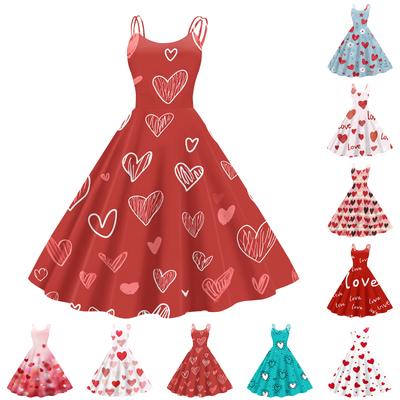 Women's Valentine's Day Floral Print Sexy Off-Shoulder Punk Retro Dress