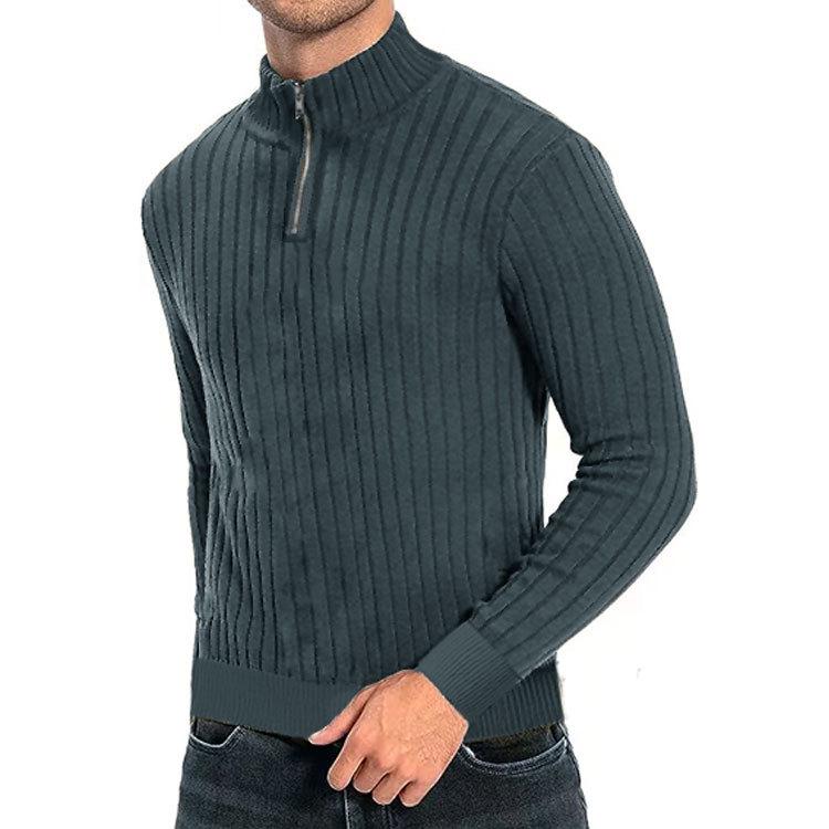 

Men s Autumn Zipper Knit Sweater - Loose Fit, Long Sleeve Pullover S темно-сірий
